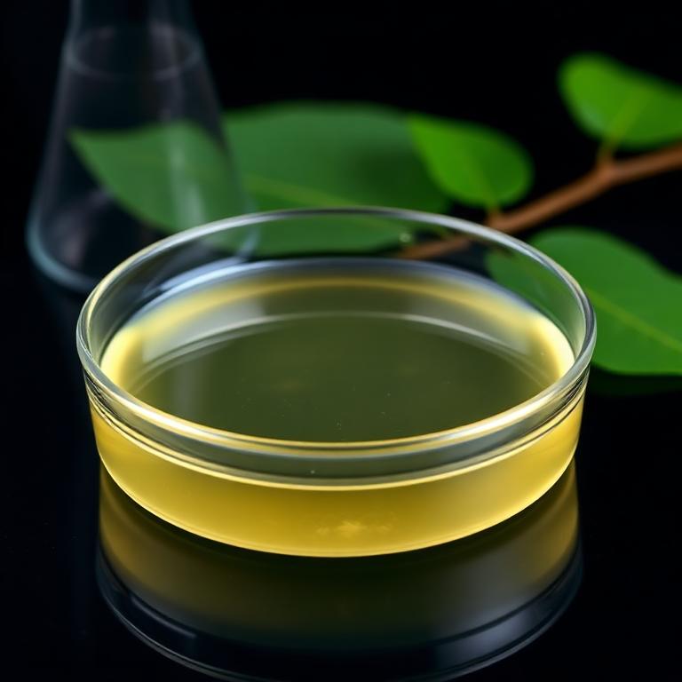 Glass dish of Undecylenic Acid with fresh botanical beside it